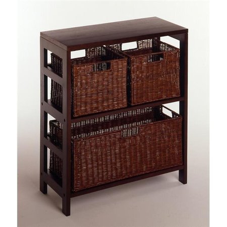 WINSOME Winsome 92649 Espresso Beechwood Rattan 4PC SHELF AND BASKET SET 2-SECT WITH 3 BASKET 92649